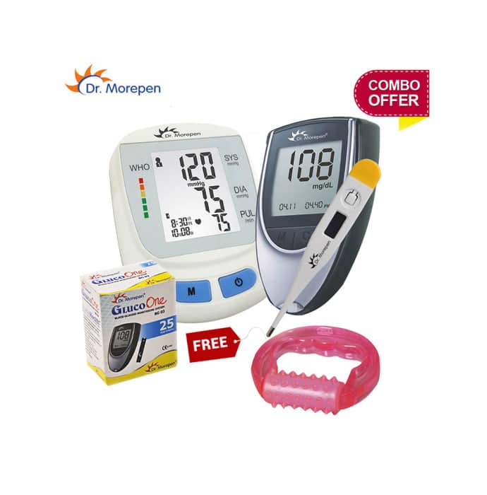 Dr Morepen Combo of B.P. Monitor, Glucometer with 25 Test Strips and Thermometer