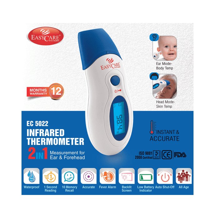 Easy Care EC 5022 Infrared Thermometer 2 in 1 Measurement for Ear and Forehead White