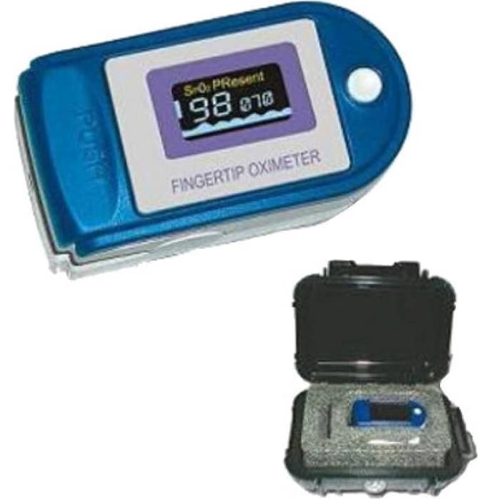 Niscomed Fingertip Pulse Oximeter CMS 50D with Plastic Black Box Blue and White